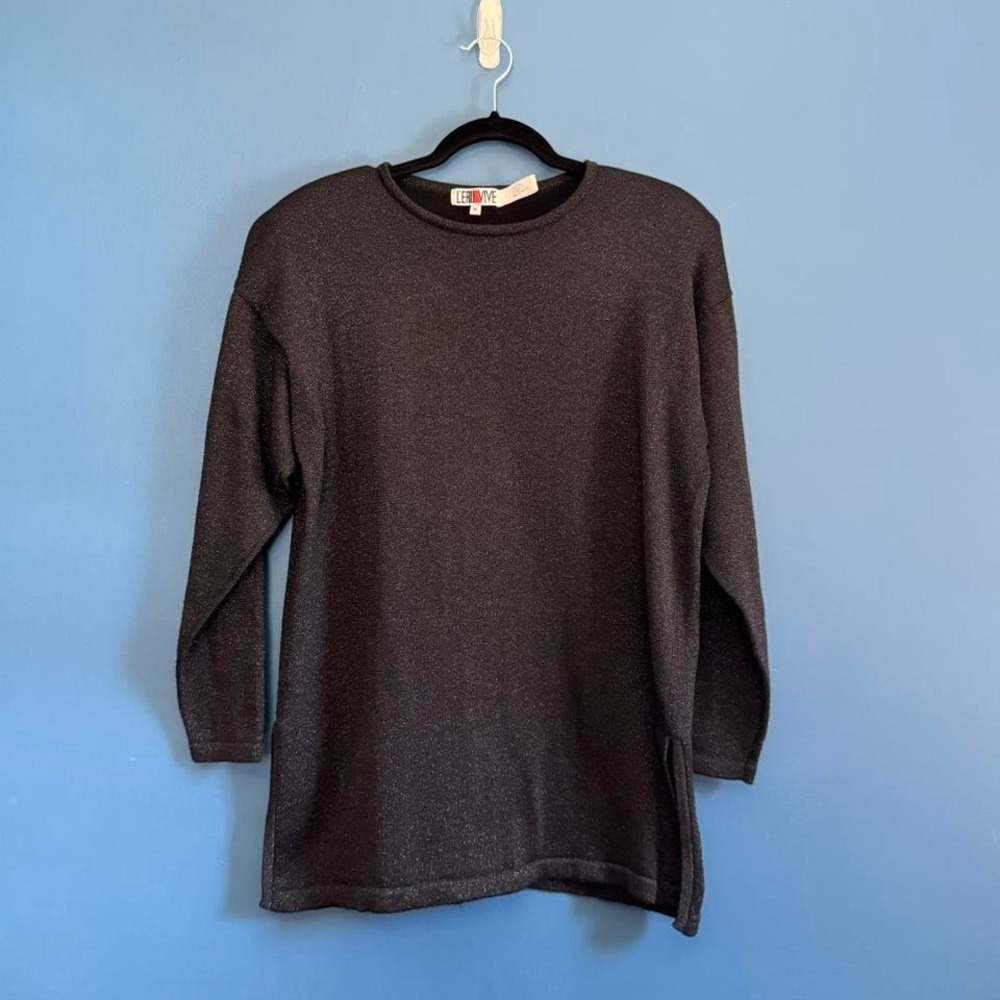 Vintage 90s Sweater Dress Women's Size Medium L'Eau Vive Metallic Black Blue